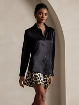 [Black] SilkSilky  Long Sleeve Lapel Collar Women's Shirts 003