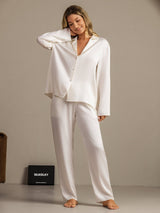 [White] SilkSilky  Long Sleeve Lapel Collar Women's Pajamas 007