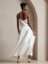 [White] SilkSilky  Spaghetti Strap Cowl Neck Camisole Top 002