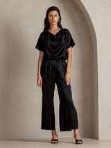 [Black] SilkSilky  Short Sleeve Cowl Neck Women's Blouse 005