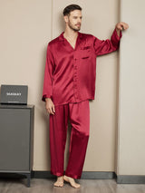 [Wine] SilkSilky  Long Sleeve Lapel Collar Men's Pajamas 004