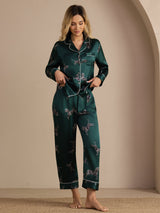 [Emerald Zebra] SilkSilky  Long Sleeve Lapel Collar Women's Pajamas 003