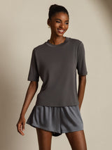 [Gray] SilkSilky  Half Sleeve Crew Neck Women's T-Shirt 008