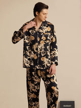 [Black Dragon] SilkSilky  Long Sleeve Lapel Collar Men's Pajamas 003