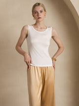 [White] SilkSilky  Sleeveless Round Neck Women's T-Shirt 005