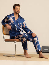 [Dark Blue] SilkSilky  Long Sleeve Lapel Collar Men's Pajamas 008