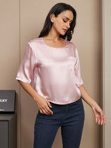 [Pink] SilkSilky  Half Sleeve Women's T-Shirt 003