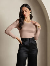 [Coffee] SilkSilky  Long Sleeve Round Neck Women's T-Shirt 003
