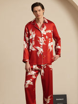 [Wine] SilkSilky  Long Sleeve Lapel Collar Men's Pajamas 006