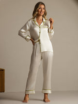[White] SilkSilky  Long Sleeve Lapel Collar Women's Pajamas 009