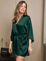 [Dark Green] SilkSilky  3/4 Sleeve Women's Robe 004