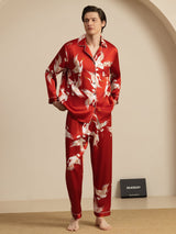 [Wine] SilkSilky  Long Sleeve Lapel Collar Men's Pajamas 004