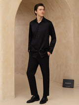 [Black] SilkSilky  Long Sleeve Lapel Collar Men's Shirt 007