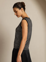 [Black Stripe] SilkSilky  Sleeveless Round Neck Camisole Top 003