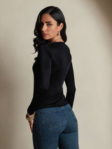 [Black] SilkSilky  Long Sleeve Round Neck Women's T-Shirt 002