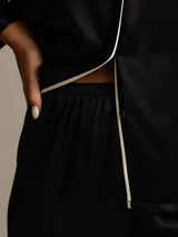 [Black] SilkSilky  Long Sleeve Lapel Collar Women's Pajamas 005