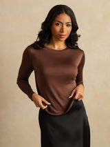 [Coffee] SilkSilky  Long Sleeve Crew Neck Women's T-Shirt 006