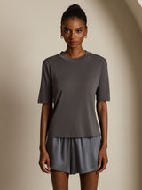 [Gray] SilkSilky  Half Sleeve Crew Neck Women's T-Shirt 003