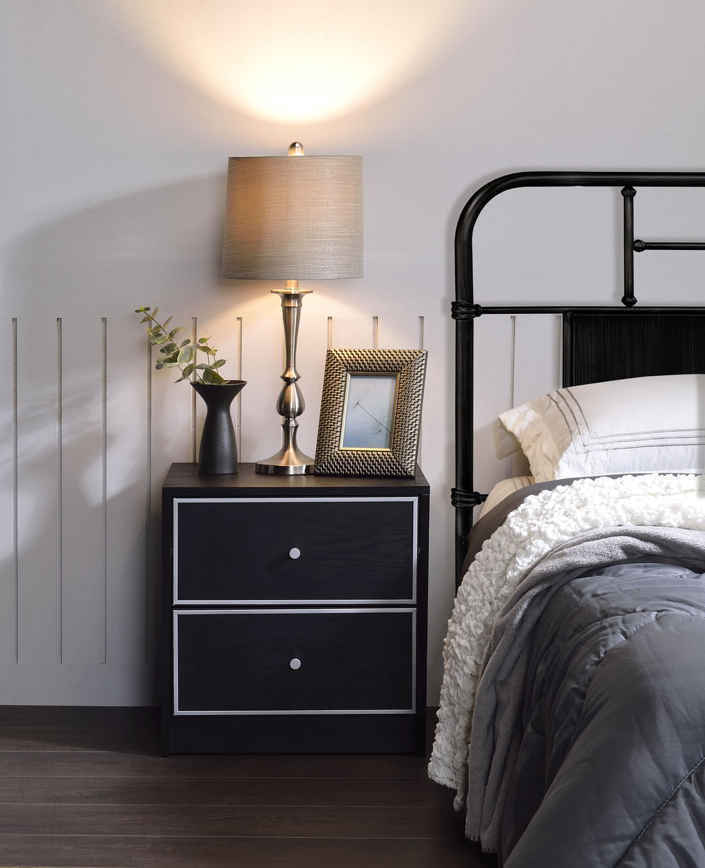 Acme Jabir 2-Drawer Wooden Accent Table in Black and Silver