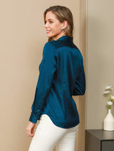 [Teal] SilkSilky  Long Sleeve Lapel Collar Women's Shirts 002