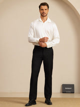 [White] SilkSilky  Long Sleeve Lapel Collar Men's Shirt 008
