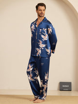 [Dark Blue] SilkSilky  Long Sleeve Lapel Collar Men's Pajamas 005