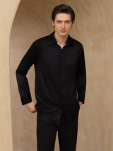 [Black] SilkSilky  Long Sleeve Lapel Collar Men's Shirt 003