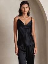 [Black] SilkSilky  Spaghetti Strap Cowl Neck Camisole Top 005