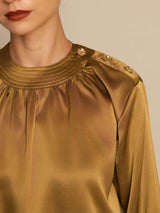 [Bronze] SilkSilky  Long Sleeve Round Neck Women's Blouse 005