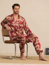 [Wine Dragon] SilkSilky  Long Sleeve Lapel Collar Men's Pajamas 001