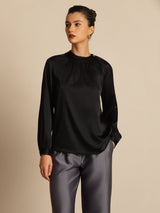 [Black] SilkSilky  Long Sleeve Round Neck Women's Blouse 004