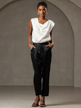 [White] SilkSilky  Cap Sleeve Cowl Neck Women's T-Shirt 006