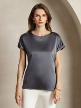 [Dark Gray] SilkSilky  Short Sleeve Boat Neck Women's T-Shirt 001