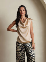 [Champagne] SilkSilky  Cap Sleeve Cowl Neck Women's T-Shirt 003