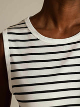 [White Stripe] SilkSilky  Sleeveless Round Neck Camisole Top 004