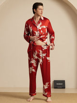 [Wine] SilkSilky  Long Sleeve Lapel Collar Men's Pajamas 008