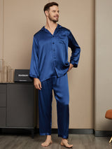 [Dark Blue] SilkSilky  Long Sleeve Lapel Collar Men's Pajamas 005