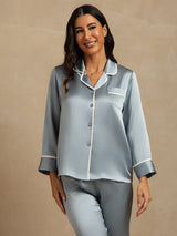 [Grayish Blue] SilkSilky  Long Sleeve Lapel Collar Women's Pajamas 009