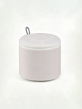 Round white mesh bra laundry wash bag with zipper closure and hanging loop