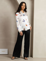 [White Butterfly] SilkSilky  Long Sleeve Lapel Collar Women's Shirts 007