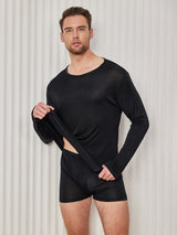 [Black] SilkSilky  Long Sleeve Round Neck Men's T-Shirt 001