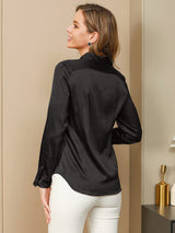 [Black] SilkSilky  Long Sleeve Lapel Collar Women's Shirts 002