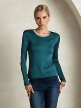 [Posy Green] SilkSilky  Long Sleeve Round Neck Women's T-Shirt 004