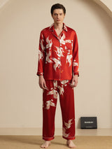 [Wine] SilkSilky  Long Sleeve Lapel Collar Men's Pajamas 003