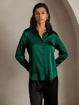[Dark Green] SilkSilky  Long Sleeve Lapel Collar Women's Shirts 006