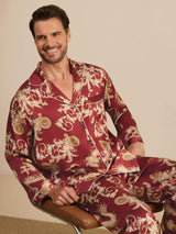 [Wine Dragon] SilkSilky  Long Sleeve Lapel Collar Men's Pajamas 007