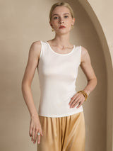 [White] SilkSilky  Sleeveless Round Neck Women's T-Shirt 003