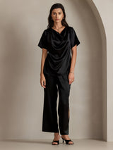 [Black] SilkSilky  Short Sleeve Cowl Neck Women's Blouse 004
