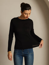 [Black] SilkSilky  Long Sleeve Crew Neck Women's T-Shirt 003
