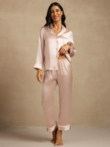 [Pink] SilkSilky  Long Sleeve Lapel Collar Women's Pajamas 001